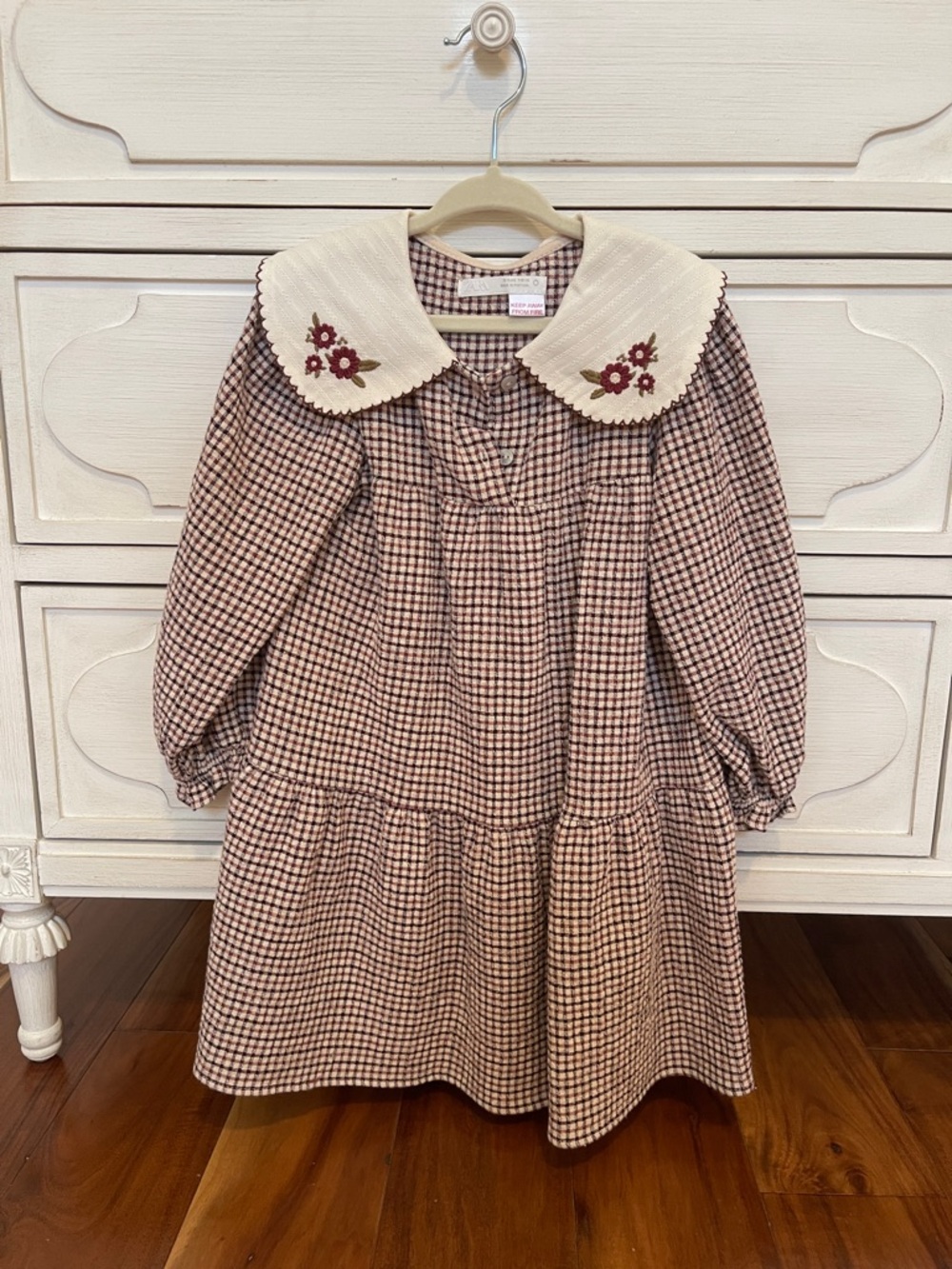 Zara Brown Check Dress with Embroidered Cream Collar